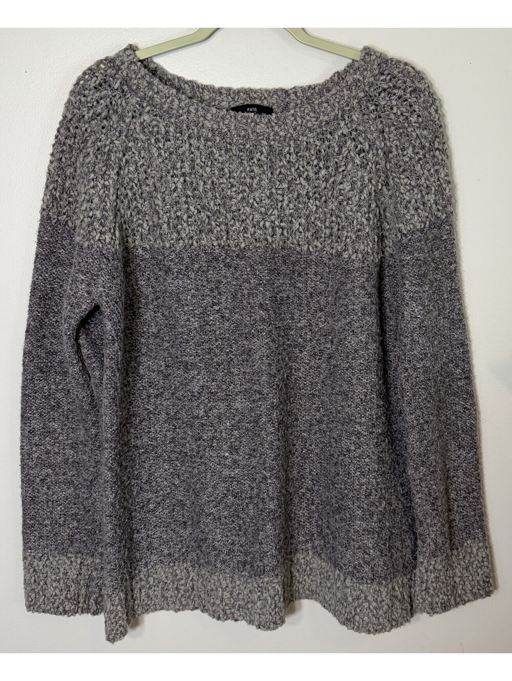 FATE Clairina Colorblock Sweater 2X XXL Purple Grey Textured Knit Pullover EUC